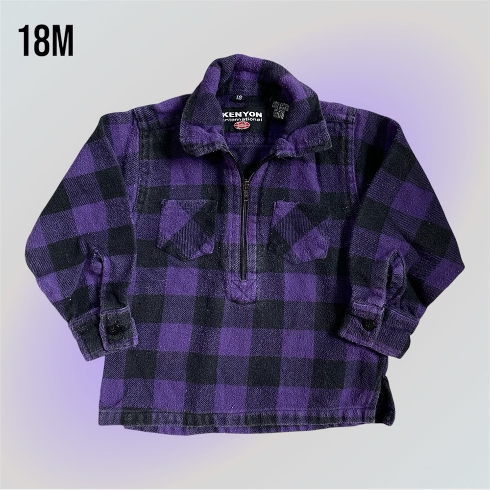 18M Kenyon Purple Plaid Cotton Long Sleeve Half Zip Flannel Shirt